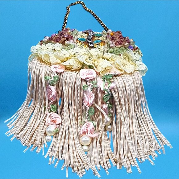 Victorian Purse Ornament Pink Beaded Lace Fringe Vintage Style Christmas v1 - Picture 9 of 9